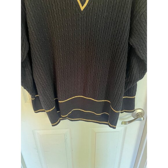 Vintage 90's Preston & York Black And Gold Long Sleeve Knit V-Neck Sweater Med - Picture 3 of 9